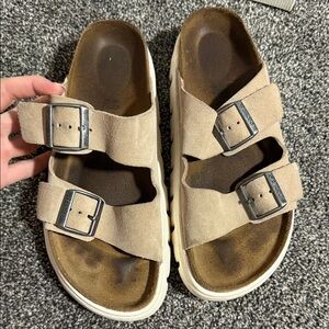 Birkenstock Papillio Women’s Tan Suede Double-Buckle Sandals EU 40